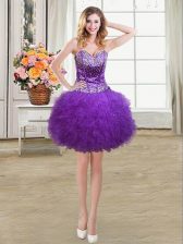  Eggplant Purple Prom Dress Prom and Party with Beading and Ruffles Sweetheart Sleeveless Lace Up