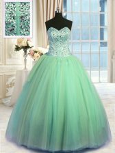  Sweetheart Sleeveless Lace Up 15th Birthday Dress Turquoise Organza