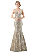 Wonderful Mermaid Sequined V-neck Sleeveless Zipper Sequins Dress for Prom in Champagne