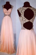 Sophisticated Peach Homecoming Dress Prom with Beading V-neck Sleeveless Zipper