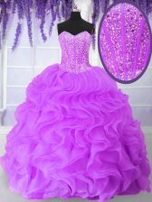 On Sale Lilac Sleeveless Beading and Ruffles Floor Length 15 Quinceanera Dress