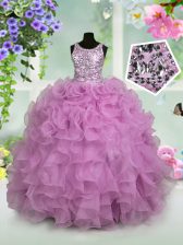  Lilac Zipper Scoop Ruffles and Sequins Kids Pageant Dress Organza Sleeveless