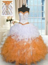 Suitable Multi-color Lace Up Sweetheart Beading and Ruffles Quince Ball Gowns Organza Sleeveless