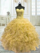 Charming Floor Length Ball Gowns Sleeveless Light Yellow Vestidos de Quinceanera Lace Up