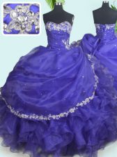  Beading and Appliques 15th Birthday Dress Purple Lace Up Sleeveless Floor Length