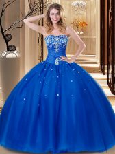  Tulle Sweetheart Sleeveless Lace Up Beading and Embroidery Quince Ball Gowns in Royal Blue