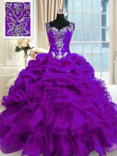  Beading and Ruffles and Pick Ups Sweet 16 Dress Purple Lace Up Sleeveless Floor Length