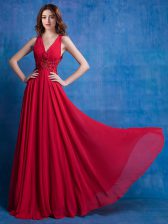 Lovely Red Prom Dresses Prom and Party with Appliques V-neck Sleeveless Backless