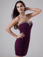 Inexpensive Dark Purple Prom Dresses Prom and Party with Beading and Ruching Sweetheart Sleeveless Zipper