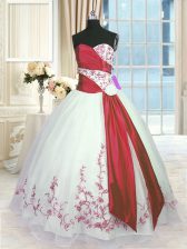 Fantastic White And Red Sleeveless Organza Lace Up Quinceanera Gown for Military Ball and Sweet 16 and Quinceanera