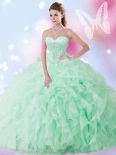  Apple Green Sweetheart Neckline Beading and Ruffles Quinceanera Dress Sleeveless Lace Up
