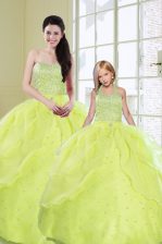 Exquisite Yellow Green Quinceanera Gowns Military Ball and Sweet 16 and Quinceanera with Beading and Sequins Sweetheart Sleeveless Lace Up