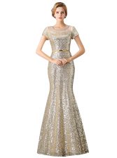 Trendy Mermaid Scoop Sleeveless Floor Length Sequins Zipper Prom Party Dress with Champagne