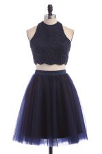 Affordable Halter Top Sleeveless Zipper Knee Length Appliques Prom Evening Gown