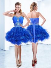 Gorgeous A-line Prom Dress Royal Blue Sweetheart Organza Sleeveless Knee Length Lace Up