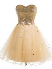  Sleeveless Organza Mini Length Lace Up Prom Dress in Champagne with Sequins