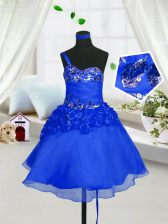 Best Blue Sweetheart Lace Up Beading and Hand Made Flower Kids Formal Wear Sleeveless