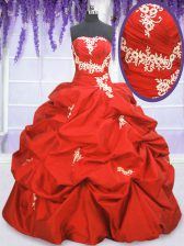 Glorious Taffeta Sleeveless Floor Length Sweet 16 Dress and Appliques and Ruching and Pick Ups