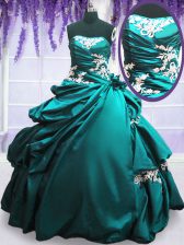 Low Price Taffeta Sleeveless Floor Length 15th Birthday Dress and Appliques and Pick Ups