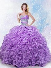 Lovely Sweetheart Sleeveless Lace Up Quinceanera Dress Lavender Organza