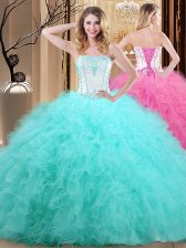 Stunning Blue Sleeveless Tulle Lace Up Vestidos de Quinceanera for Military Ball and Sweet 16 and Quinceanera