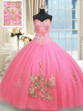  Rose Pink Sweetheart Neckline Beading and Appliques and Embroidery Quinceanera Dress Sleeveless Lace Up