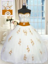  Floor Length White 15 Quinceanera Dress Sweetheart Sleeveless Lace Up