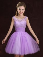 Flirting Scoop Mini Length A-line Sleeveless Lilac Court Dresses for Sweet 16 Lace Up