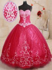  Ball Gowns Sweet 16 Dresses Coral Red Sweetheart Tulle Sleeveless Floor Length Lace Up