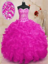  Sleeveless Beading and Ruffles and Sequins Lace Up Quinceanera Gowns