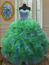  Multi-color Ball Gowns Beading and Ruffles Vestidos de Quinceanera Lace Up Organza Sleeveless Floor Length