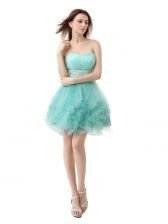 Fashionable Turquoise Sleeveless Beading and Ruffled Layers Mini Length Prom Dress