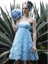 Dramatic Beading and Ruching Prom Evening Gown Baby Blue Backless Sleeveless Knee Length