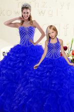 Customized Sweetheart Sleeveless Lace Up Quinceanera Dress Royal Blue Organza