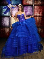 Beauteous Organza Sleeveless Floor Length Quinceanera Gown and Beading and Ruffled Layers