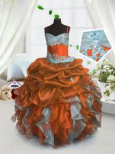  Organza Sleeveless Floor Length Child Pageant Dress and Beading and Ruffles and Pick Ups