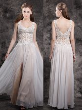 Glittering Champagne Zipper Straps Appliques Prom Evening Gown Chiffon Sleeveless