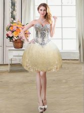 Vintage Champagne Lace Up Dress for Prom Beading and Lace and Sequins Sleeveless Mini Length