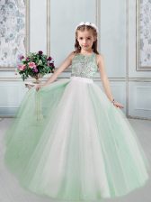Cute Scoop Tulle Sleeveless Floor Length Kids Pageant Dress and Beading