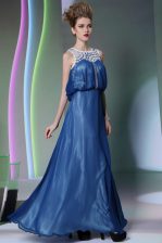 Free and Easy Scoop Navy Blue Zipper Prom Party Dress Beading Sleeveless Floor Length