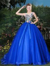 Attractive Scoop Royal Blue Sleeveless Appliques and Belt Zipper Quinceanera Dresses