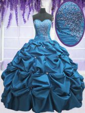 Admirable Taffeta Sleeveless Floor Length Ball Gown Prom Dress and Beading and Appliques and Pick Ups