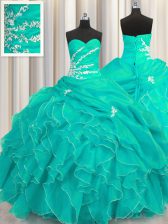  Sweetheart Sleeveless Lace Up Quinceanera Dress Turquoise Organza