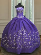 Romantic Satin Sleeveless Floor Length 15th Birthday Dress and Embroidery