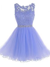 Artistic Scoop Lavender Sleeveless Knee Length Beading and Lace Zipper Prom Evening Gown