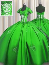  Short Sleeves Floor Length Beading and Appliques and Ruching Lace Up Sweet 16 Dress