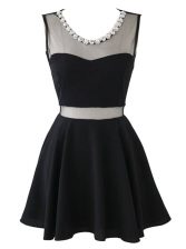 Eye-catching Scoop Black Sleeveless Mini Length Beading Zipper Prom Dresses