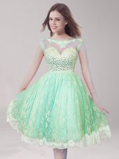  Lace Apple Green Homecoming Dress Prom and Party with Beading Scoop Sleeveless Backless