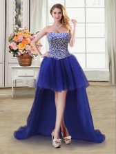 Super Tulle Sleeveless High Low Prom Evening Gown and Beading