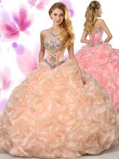 Comfortable Pick Ups Floor Length Peach 15 Quinceanera Dress Sweetheart Sleeveless Lace Up
